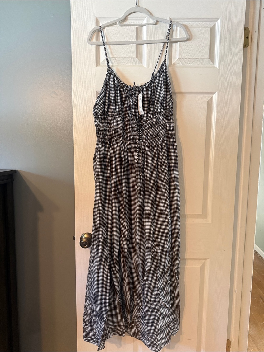 Abercrombie Gingham Tie-Front Maxi Dress - Black & White